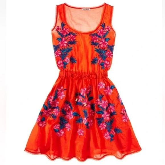 Juicy Couture Silk Blend Floral Embroidery Lined Knee Length Boho Dress Size 2 - Picture 1 of 16